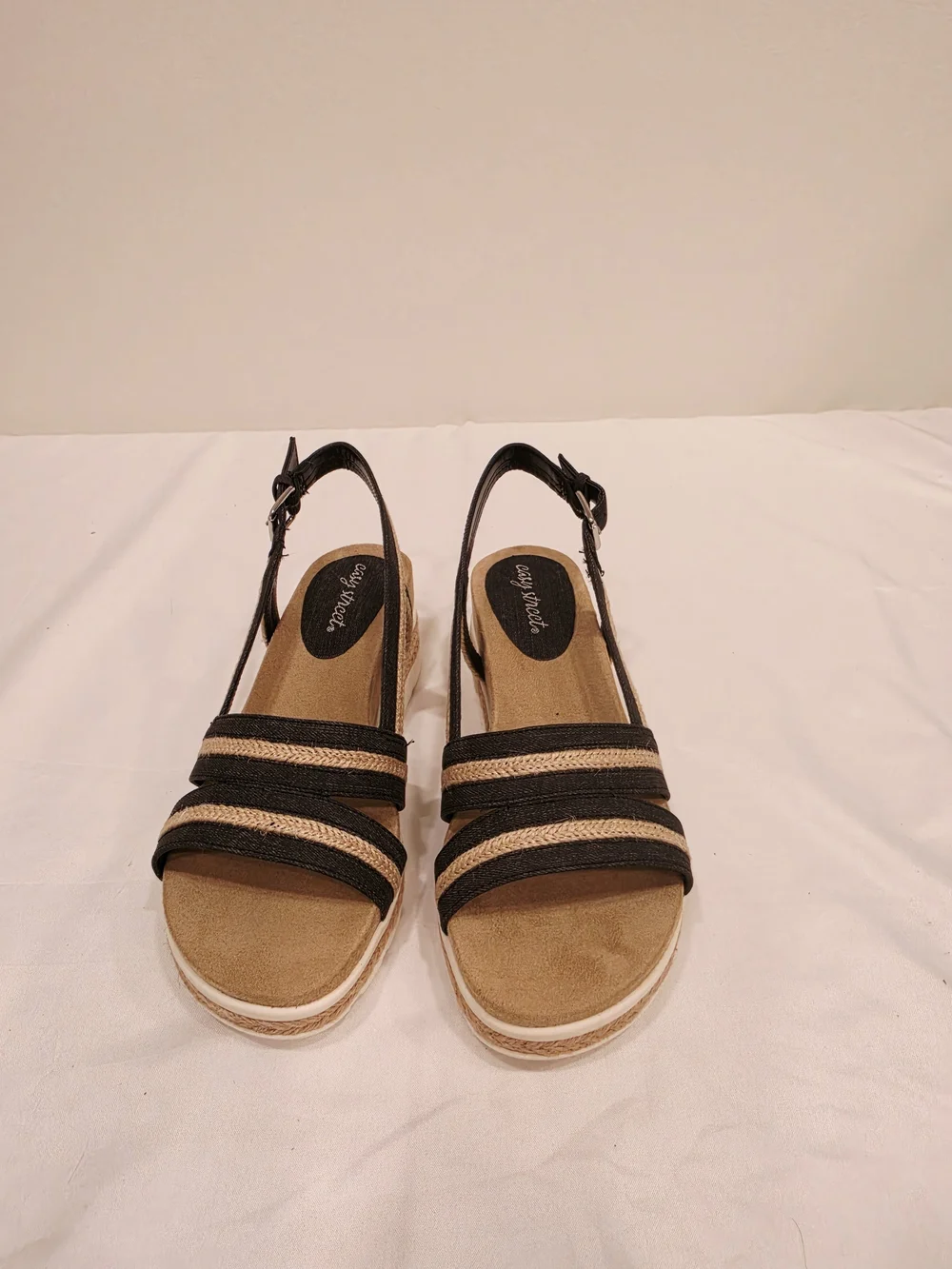 easy street Washed Black/Rope Mel Espadrille Wedge Sandals - Women
